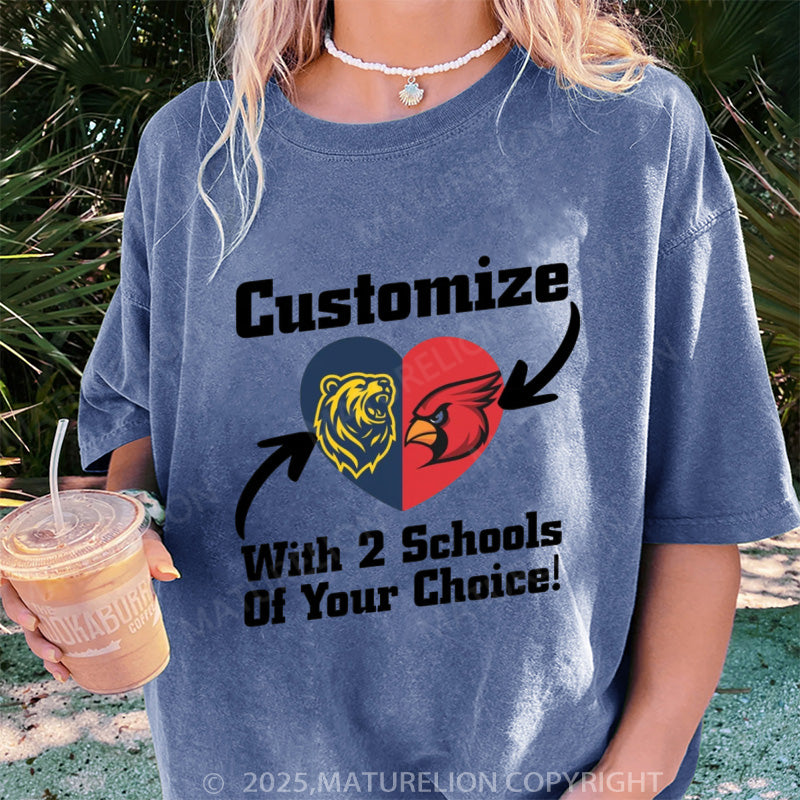 Maturelion Women's T-shirt Custom Two College Heart DTG Washed T-shirt