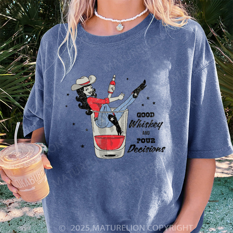 Maturelion Women's T-shirt Whiskey Cowgirl Boyfriend DTG Washed T-shirt