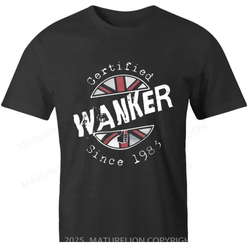 Maturelion British T-shirt Certified Wanker UnionJack Cotton T-shirt