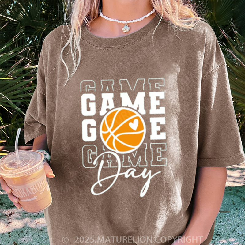 Maturelion Women's T-shirt Game Day Basketball DTG Washed T-shirt