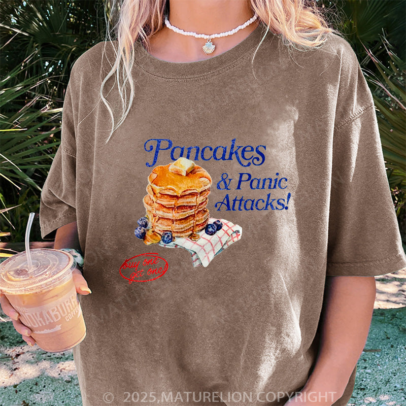 Maturelion Women's T-shirt Pancakes & Panic Attacks! DTG Washed T-shirt