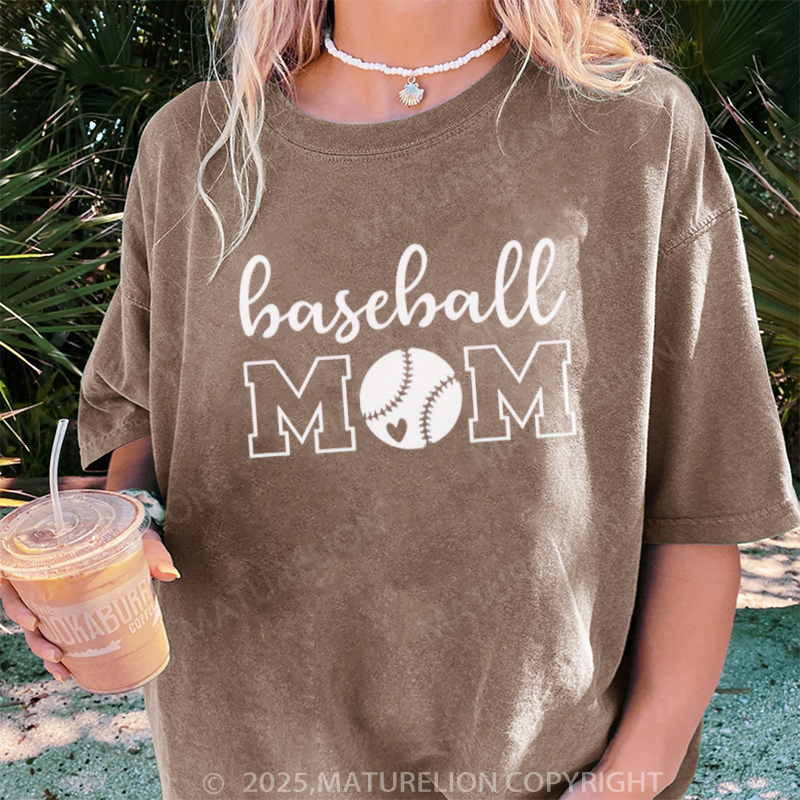 Maturelion Women's T-shirt Baseball Mom DTG Washed T-shirt
