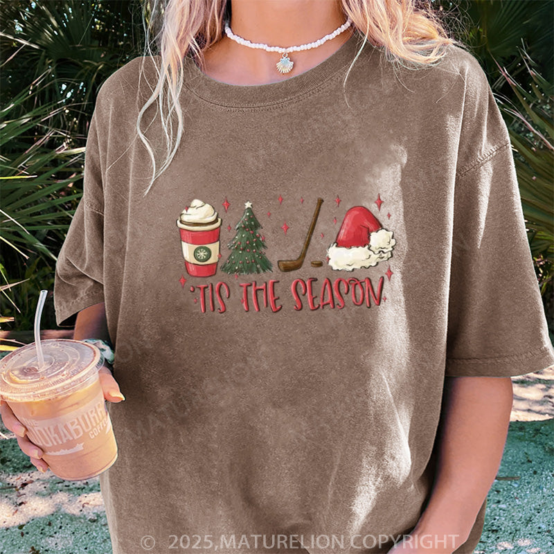 Maturelion Women's T-shirt Tis The Season Hockey DTG Washed T-shirt