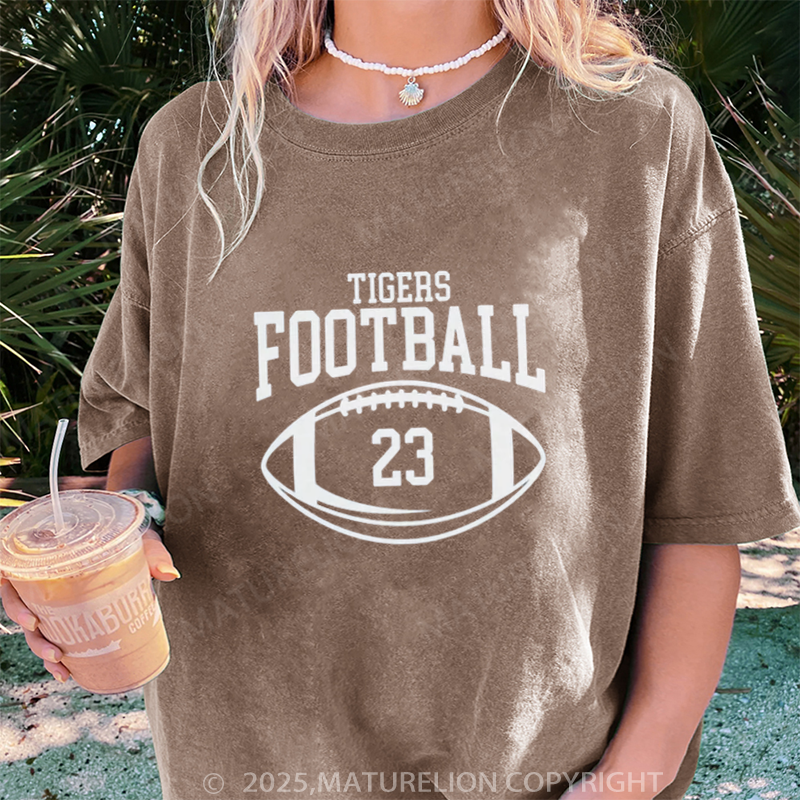 Maturelion Women's T-shirt Personalized Football Mom DTG Washed T-shirt