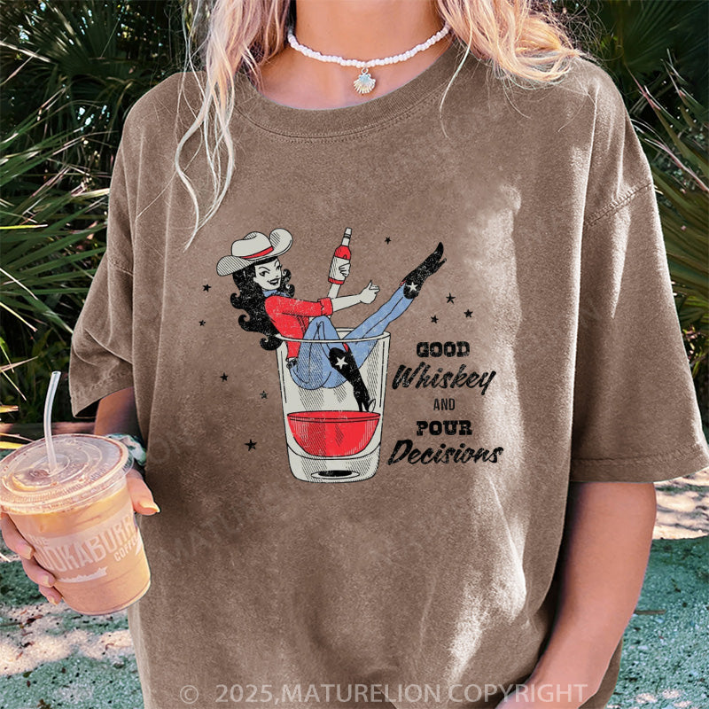 Maturelion Women's T-shirt Whiskey Cowgirl Boyfriend DTG Washed T-shirt