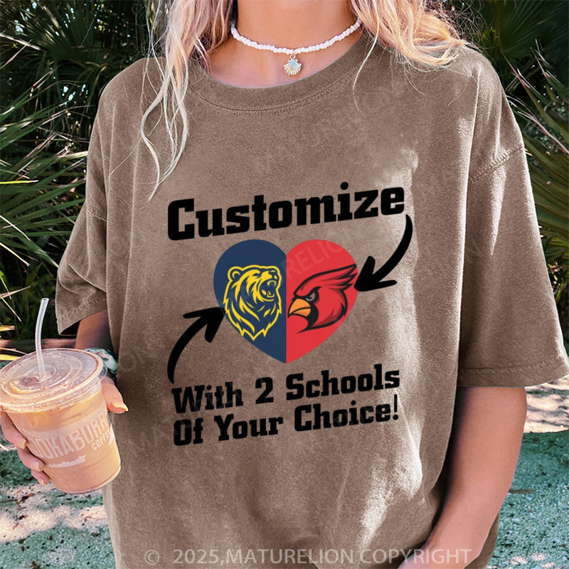 Maturelion Women's T-shirt Custom Two College Heart DTG Washed T-shirt