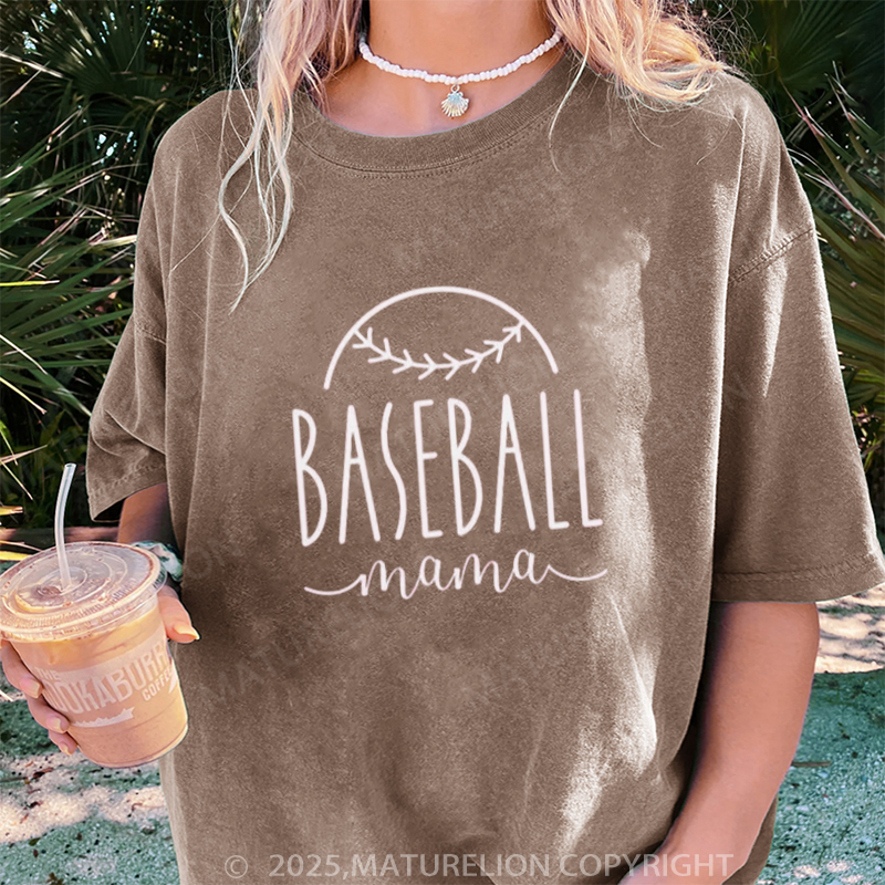 Maturelion Women's T-shirt Baseball Mama DTG Washed T-shirt