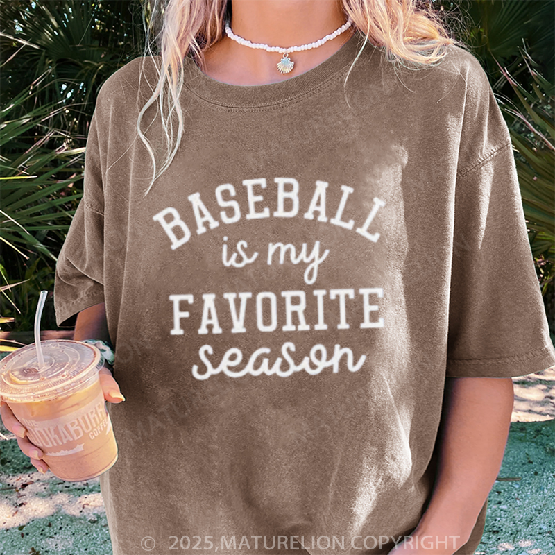 Maturelion Women's T-shirt Baseball Favorite Season DTG Washed T-shirt