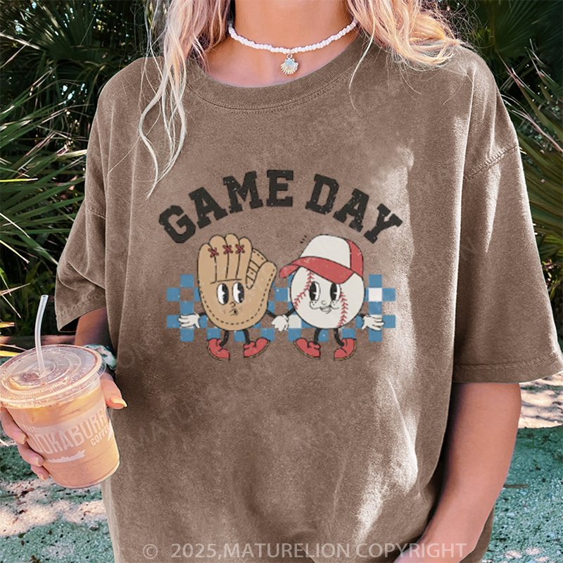 Maturelion Women's T-shirt Baseball Game Day DTG Washed T-shirt
