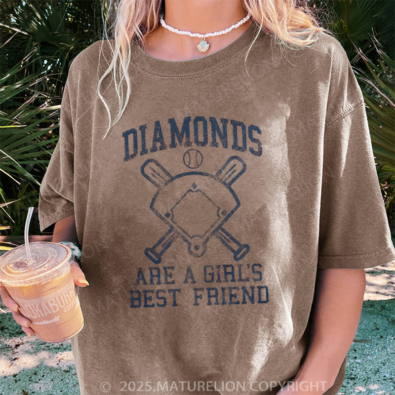 Maturelion Women's T-shirt Diamonds Are A Girls Best Friend DTG Washed T-shirt
