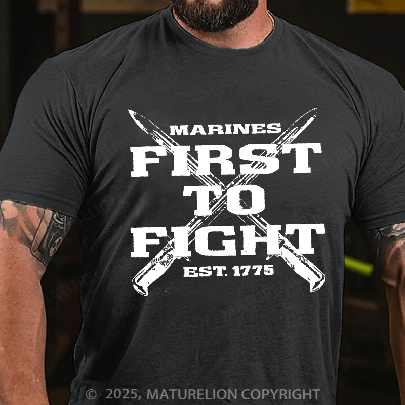 Maturelion Men's T-Shirt First To Fight Military Cotton T-Shirt