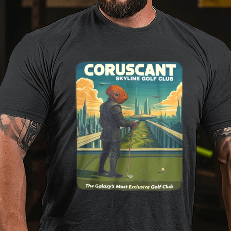 Maturelion Men's T-Shirt Coruscant Skyline Golf Club Cotton T-Shirt