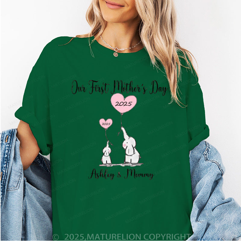 Maturelion Women's T-shirt Our First Mothers Day Matching Cotton T-shirt