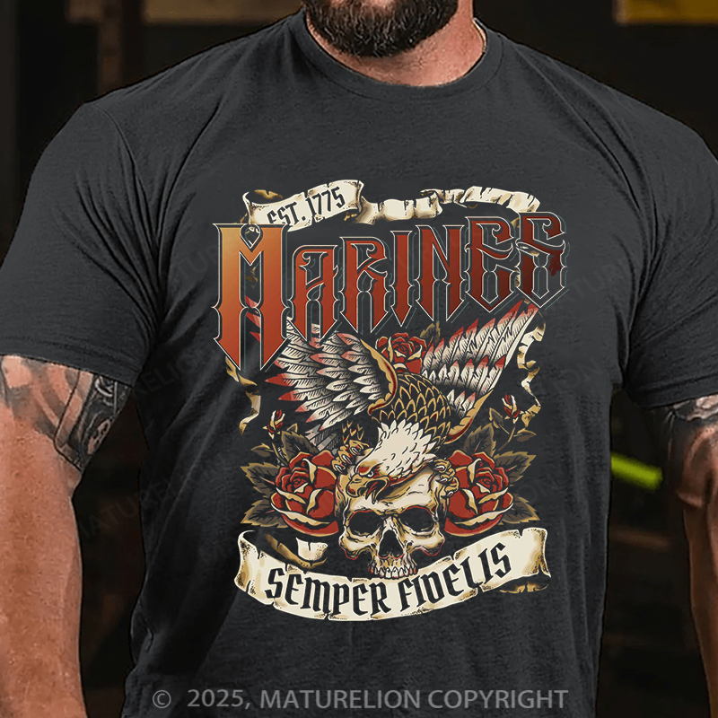Maturelion Men's T-shirt Marines Tattoo Artwork Cotton T-shirt
