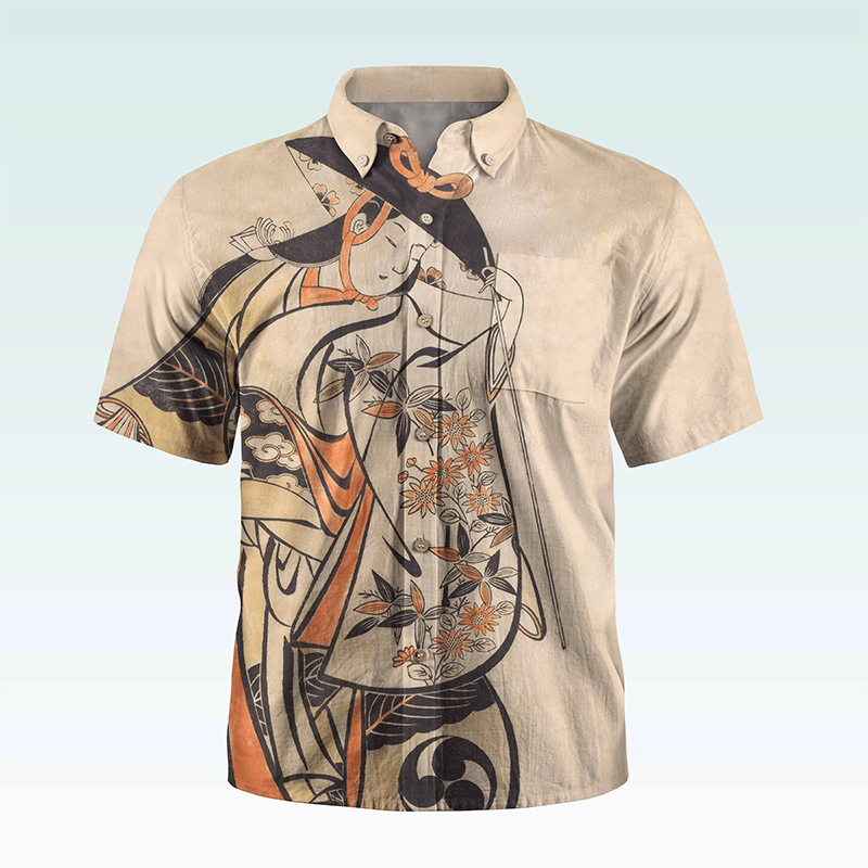 Maturelion Men's Hawaiian Shirt Gintama Print Button Down Short Sleeve Shirt
