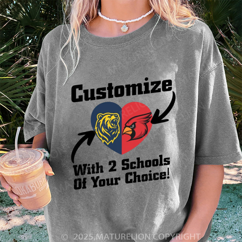 Maturelion Women's T-shirt Custom Two College Heart DTG Washed T-shirt
