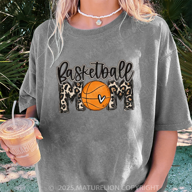 Maturelion Women's T-shirt Basketball Mom DTG Washed T-shirt