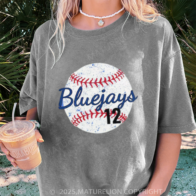 Maturelion Women's T-shirt Baseball Mom DTG Washed T-shirt