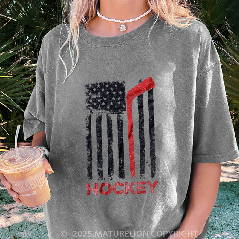 Maturelion Women's T-shirt USA Flag Hockey DTG Washed T-shirt