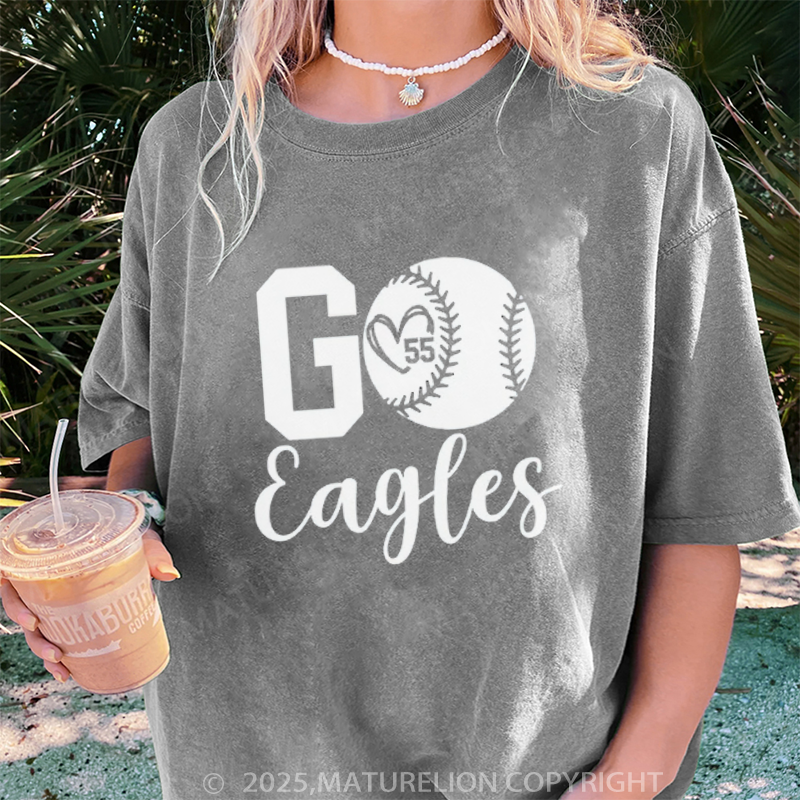 Maturelion Women's T-shirt Baseball Mom Shirt for Game Day DTG Washed T-shirt