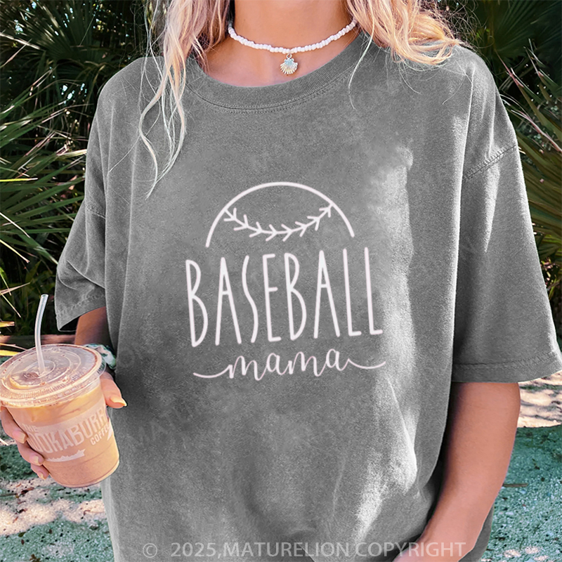 Maturelion Women's T-shirt Baseball Mama DTG Washed T-shirt