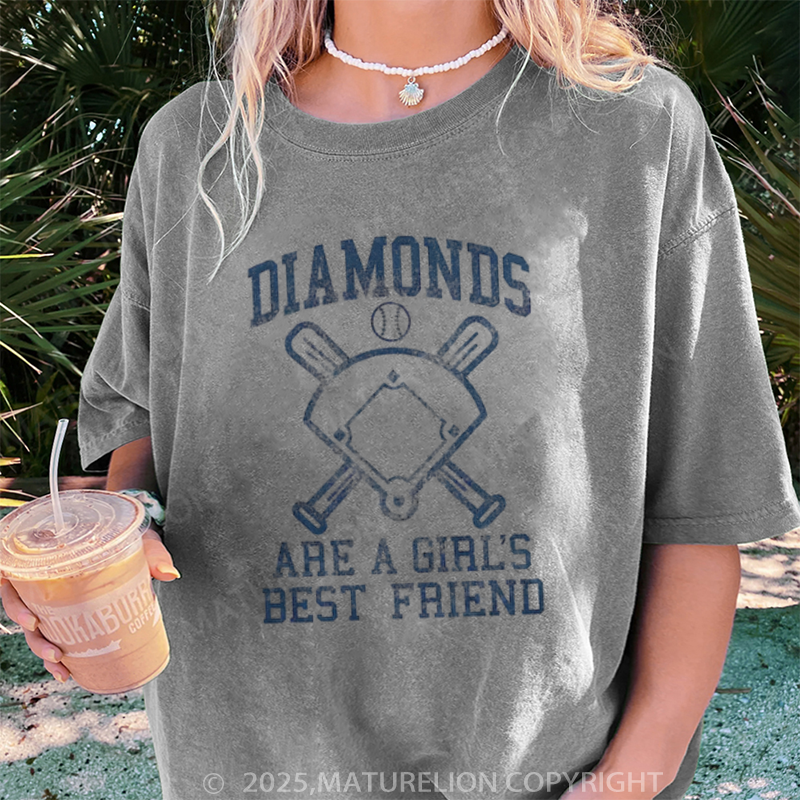 Maturelion Women's T-shirt Diamonds Are A Girls Best Friend DTG Washed T-shirt
