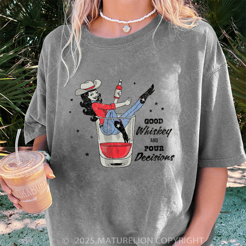 Maturelion Women's T-shirt Whiskey Cowgirl Boyfriend DTG Washed T-shirt