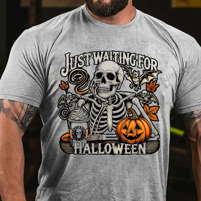 Maturelion Men's T-Shirt Spooky Vibes Loading... Just Waiting for Halloween Cotton T-Shirt