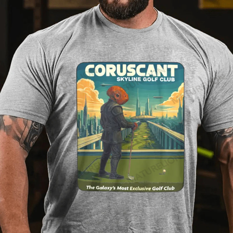 Maturelion Men's T-Shirt Coruscant Skyline Golf Club Cotton T-Shirt