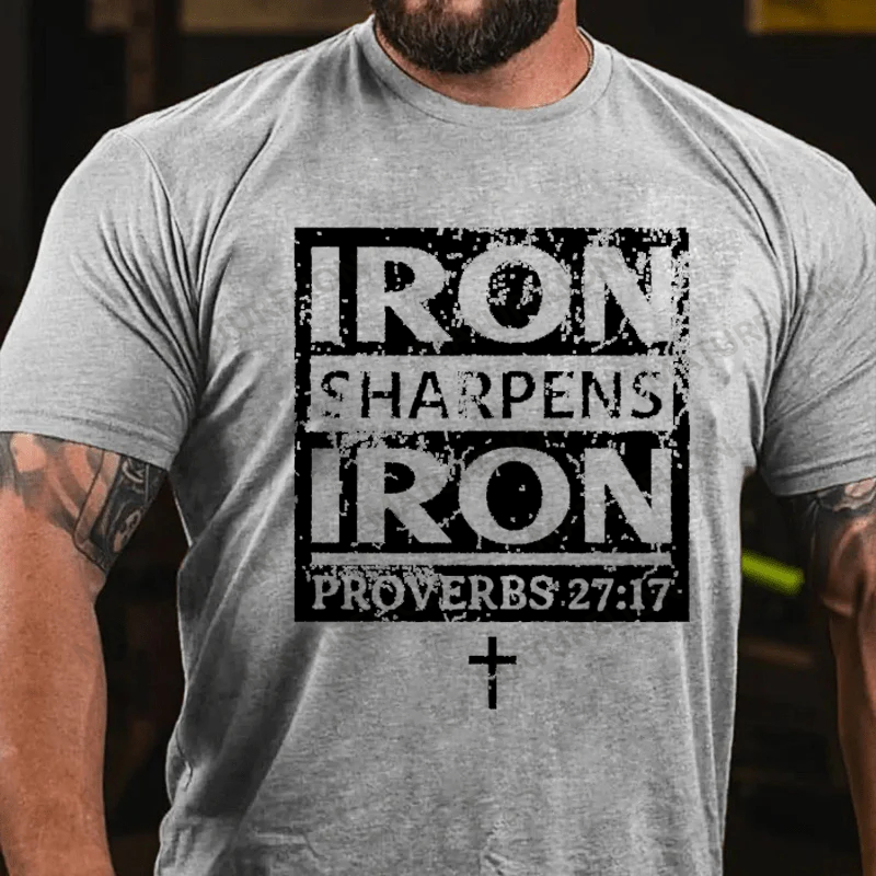 Maturelion Men's T-shirt Iron Sharpens Iron Proverbs Bible Cotton T-shirt