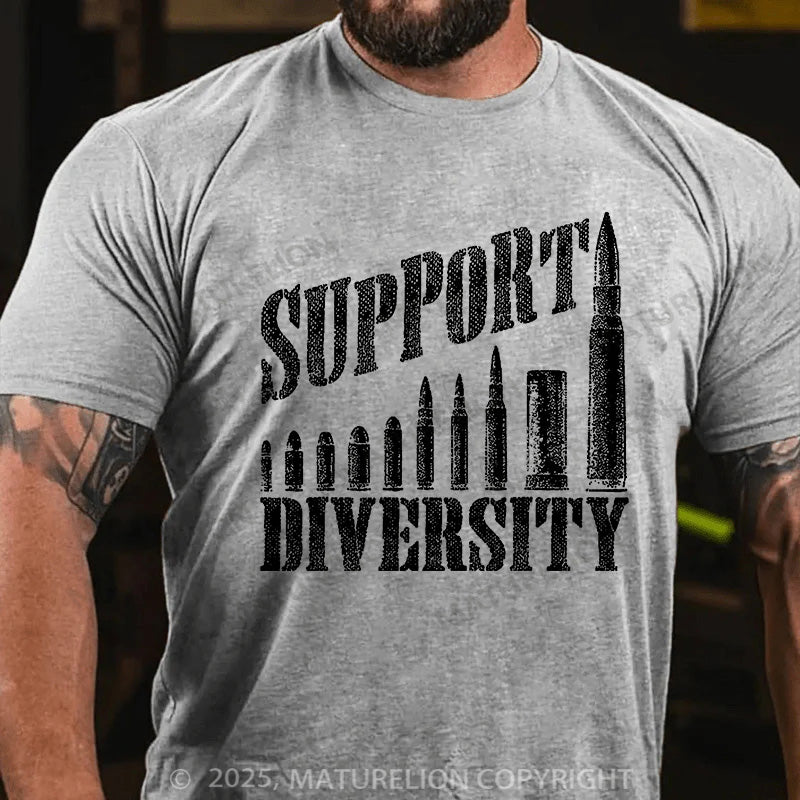 Maturelion Men's T-shirt Support Diversity Gun Bullets Veteran Soldier Cotton T-shirt