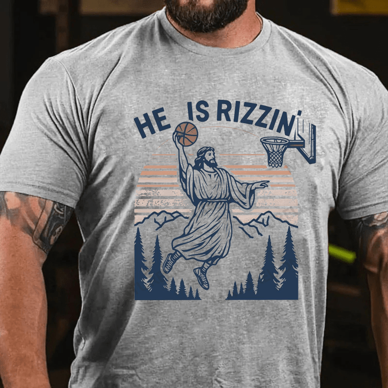 Maturelion Men's T-Shirt He Is Rizzin' Funny Jesus Playing Basketball Cotton T-Shirt