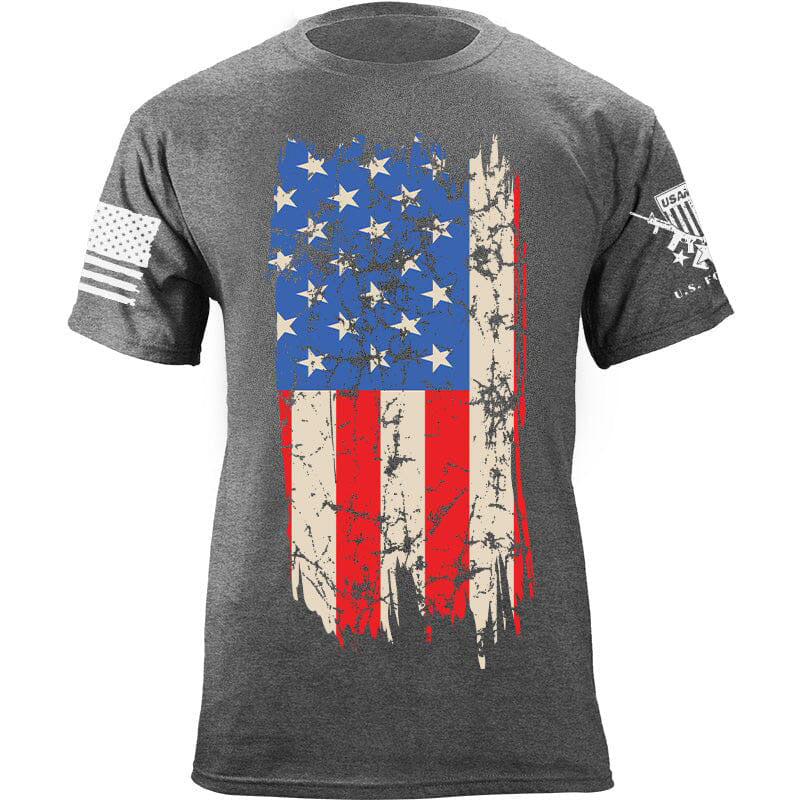 Maturelion Men's T-shirt Distressed Vertical US Flag Cotton T-shirt
