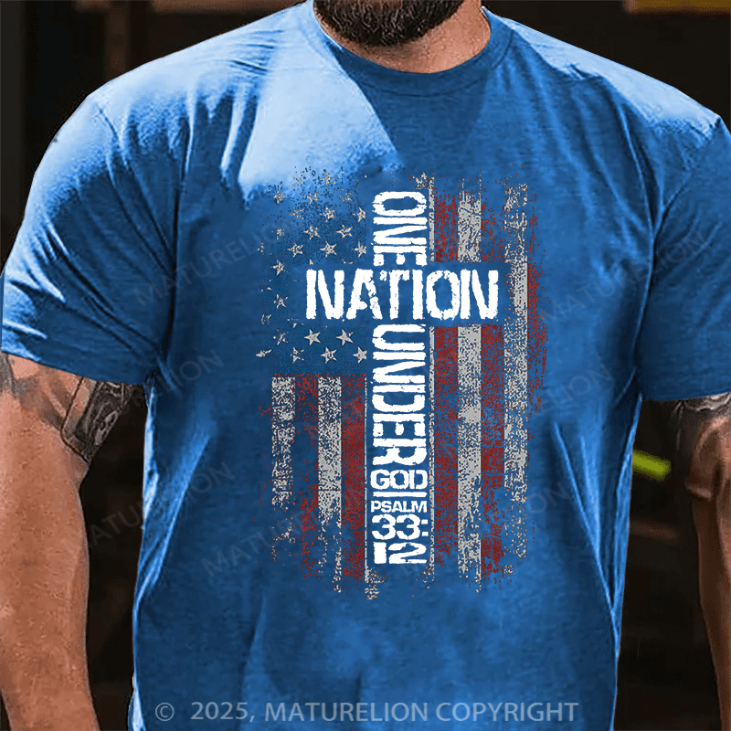 Maturelion Men's T-shirt One Nation Under God Cotton T-shirt