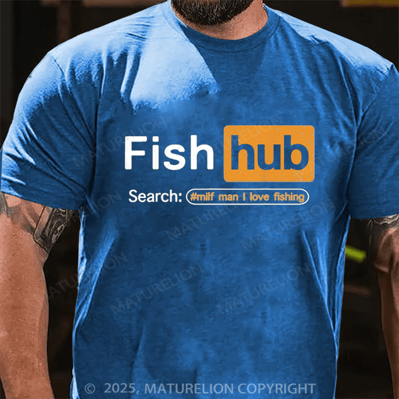 Maturelion Men's T-shirt Fish Hub Cotton T-shirt