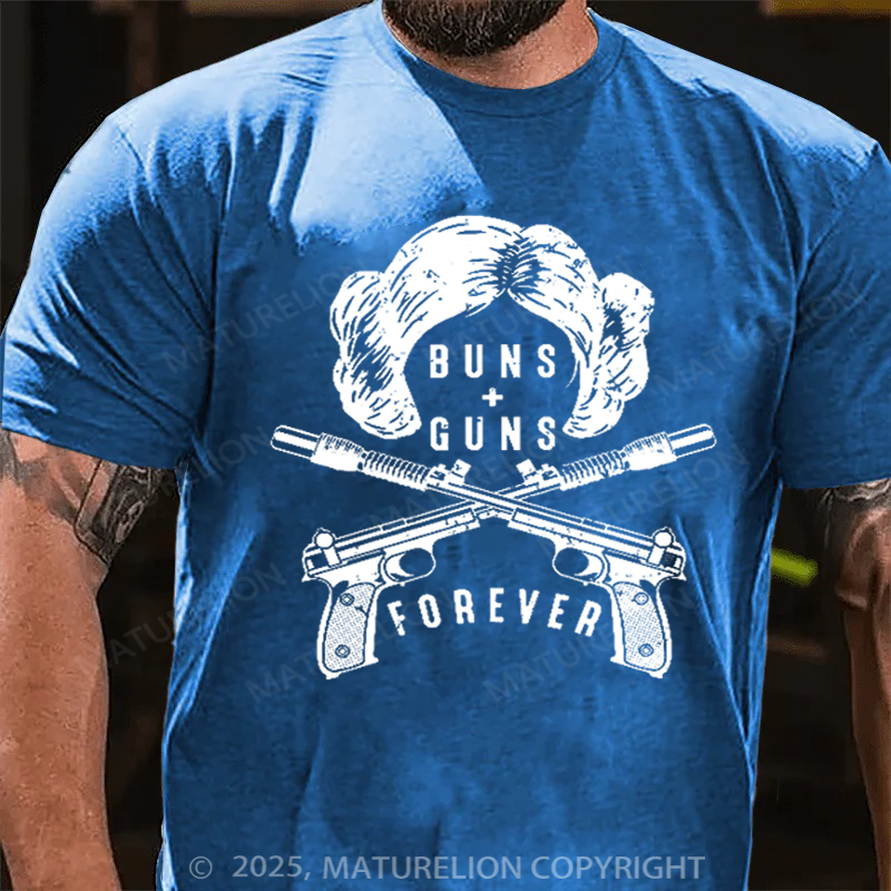 Maturelion Men's T-shirt Buns Guns Forever Princess Leia Cotton T-shirt