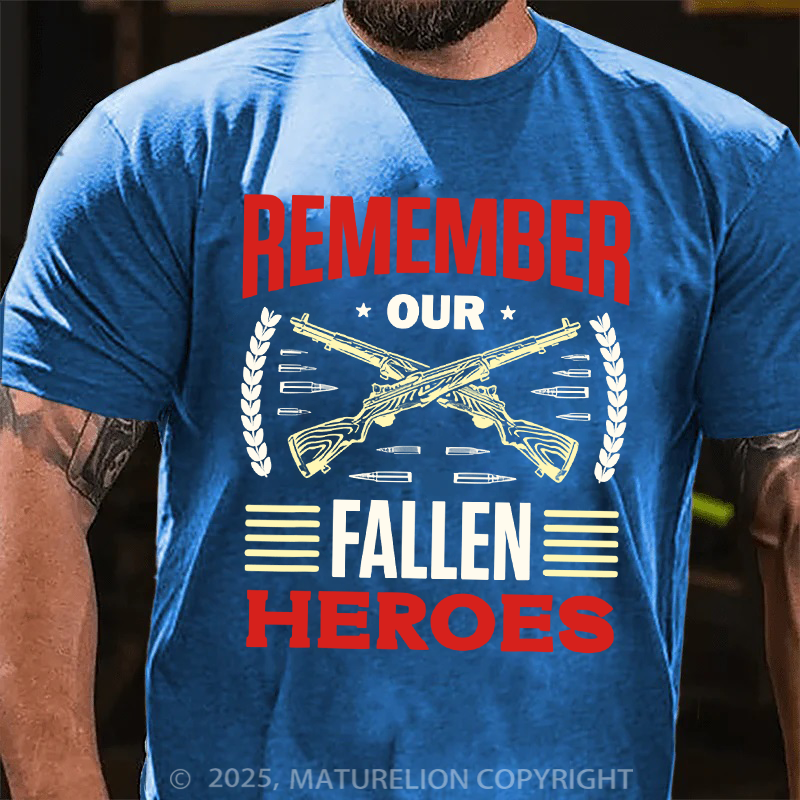 Maturelion Men's T-Shirt Remember Our Fallen Heroes Veteran Military Memorial Day Cotton T-Shirt
