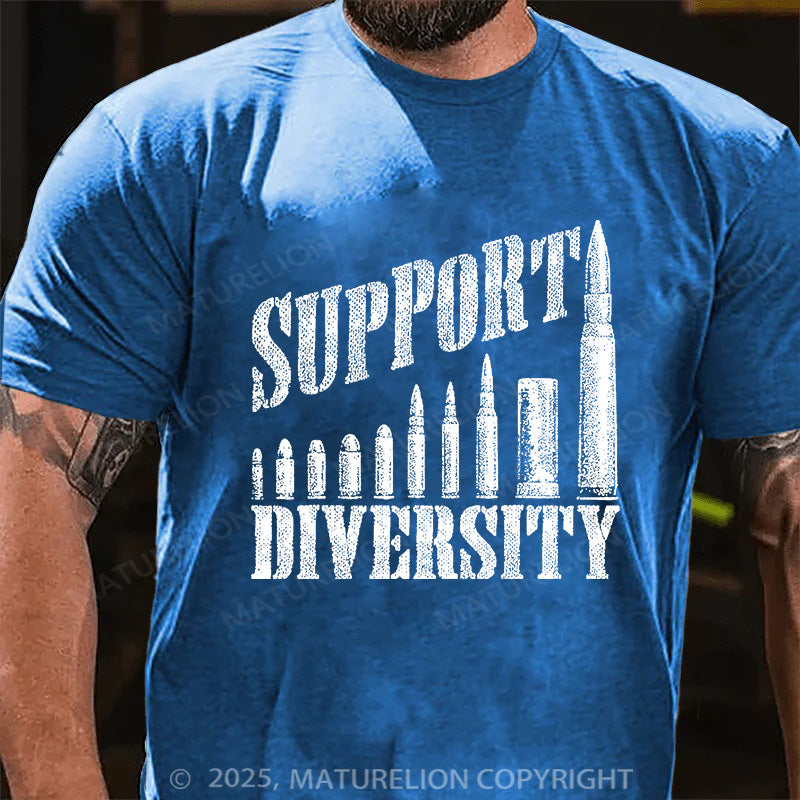 Maturelion Men's T-shirt Support Diversity Gun Bullets Veteran Soldier Cotton T-shirt