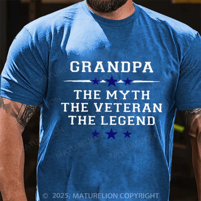 Maturelion Men's T-shirt Grandpa the Myth the Veteran the Legend Cotton T-shirt