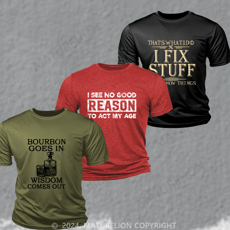 Maturelion 3-Pack Moisture-Wicking Breathable Funny Graphic Tee