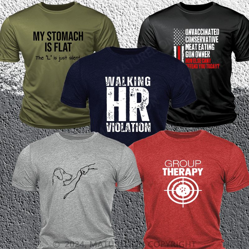 Maturelion 5-Pack Moisture-Wicking Breathable Funny Graphic Tee