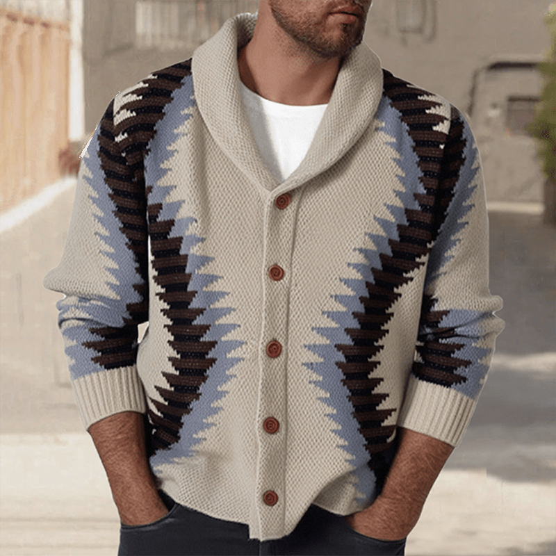 Maturelion Vintage Jacquard Sweater Cardigan