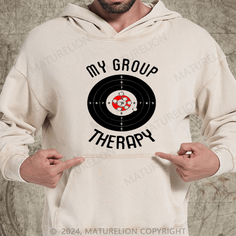 Maturelion My Group Therapy Gun Range Target Shooting DTG Printing Washed Custom Hoodie