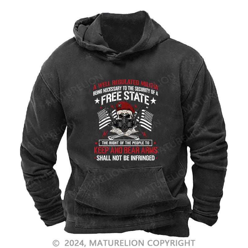Maturelion Men's Hoodie A Well Regulated Militia DTG Printing Washed Hoodie