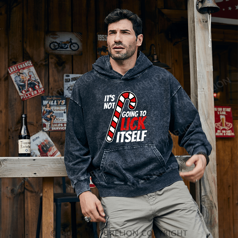 Maturelion Men's Hoodie Its Not Going To Lick Itself Christmas Candy Cane DTG Printing Washed Hoodie
