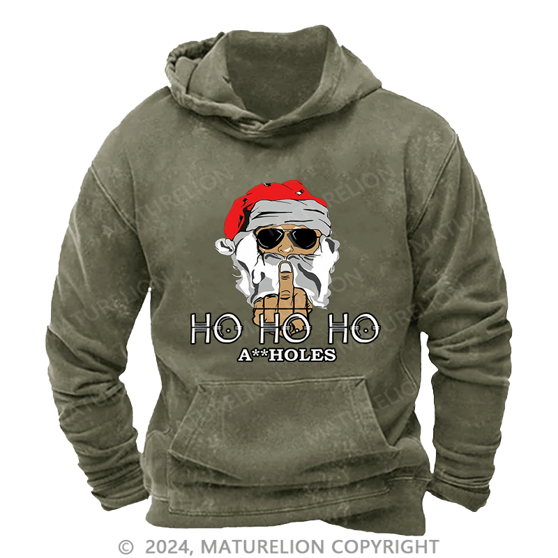 Maturelion Men's Hoodie Ho Ho Ho A Holes DTG Printing Washed Hoodie