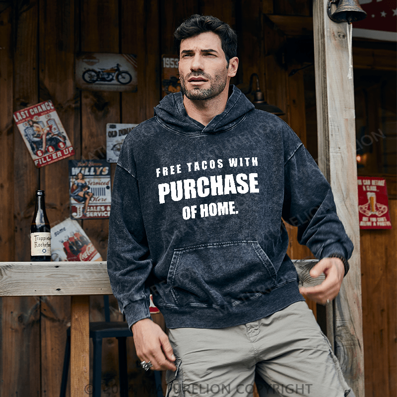 Maturelion Men's Hoodie Free Tacos With Purchase Of Home DTG Printing Washed Hoodie