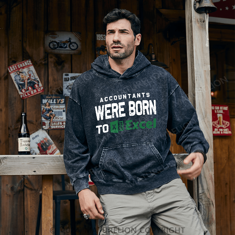 Maturelion Men's Hoodie Accountants Were Born Toexcel DTG Printing Washed Hoodie