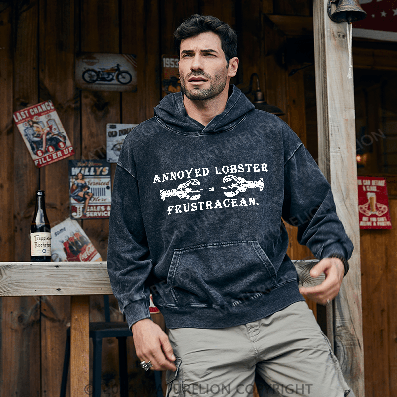 Maturelion Men's Hoodie Annoyed Lobster DTG Printing Washed Hoodie