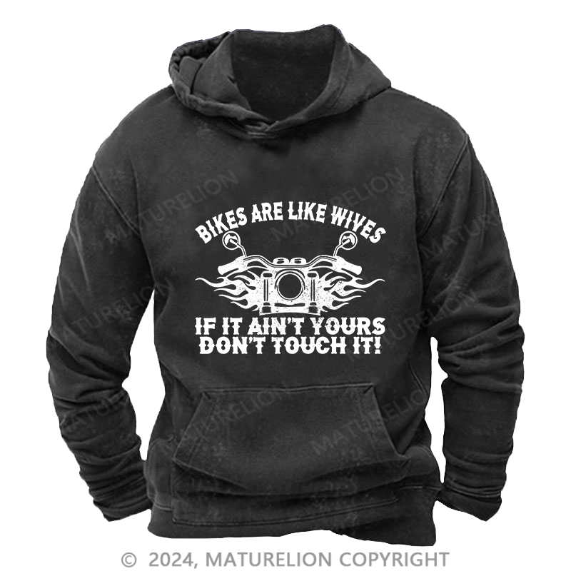 Maturelion Men's Hoodie Bikes Are Like Wives DTG Printing Washed Hoodie